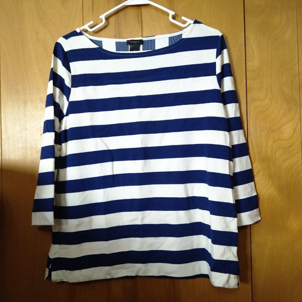 Ann Taylor Size Medium 3/4 Sleeve Striped Pullover Top Nautical Preppy Coastal